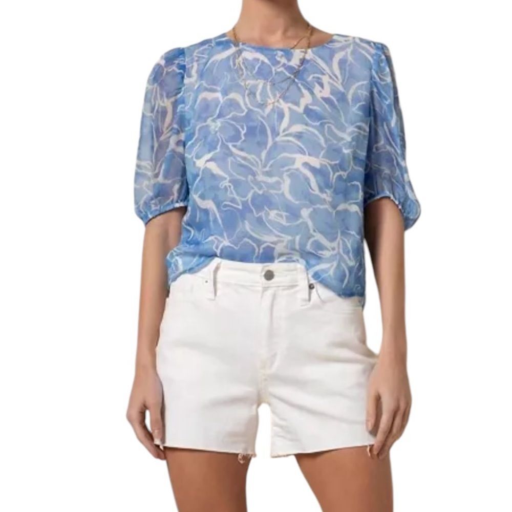 NWT Paige Relaxed Silhouette Puff Elbow Sleeve Crew Neck Blouse Top, Size S